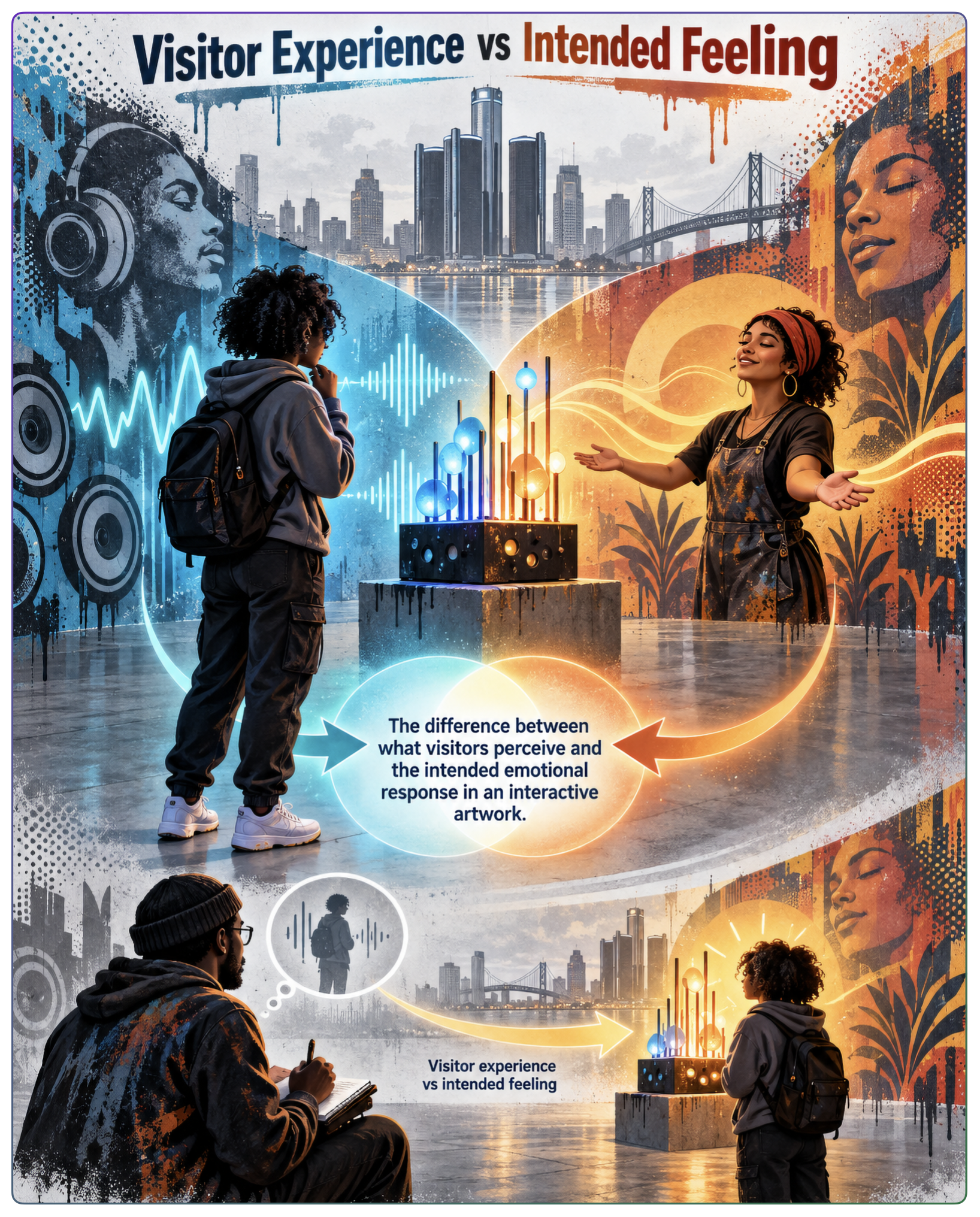 Course illustration comparing visitor experience with the intended feeling of interactive artwork.